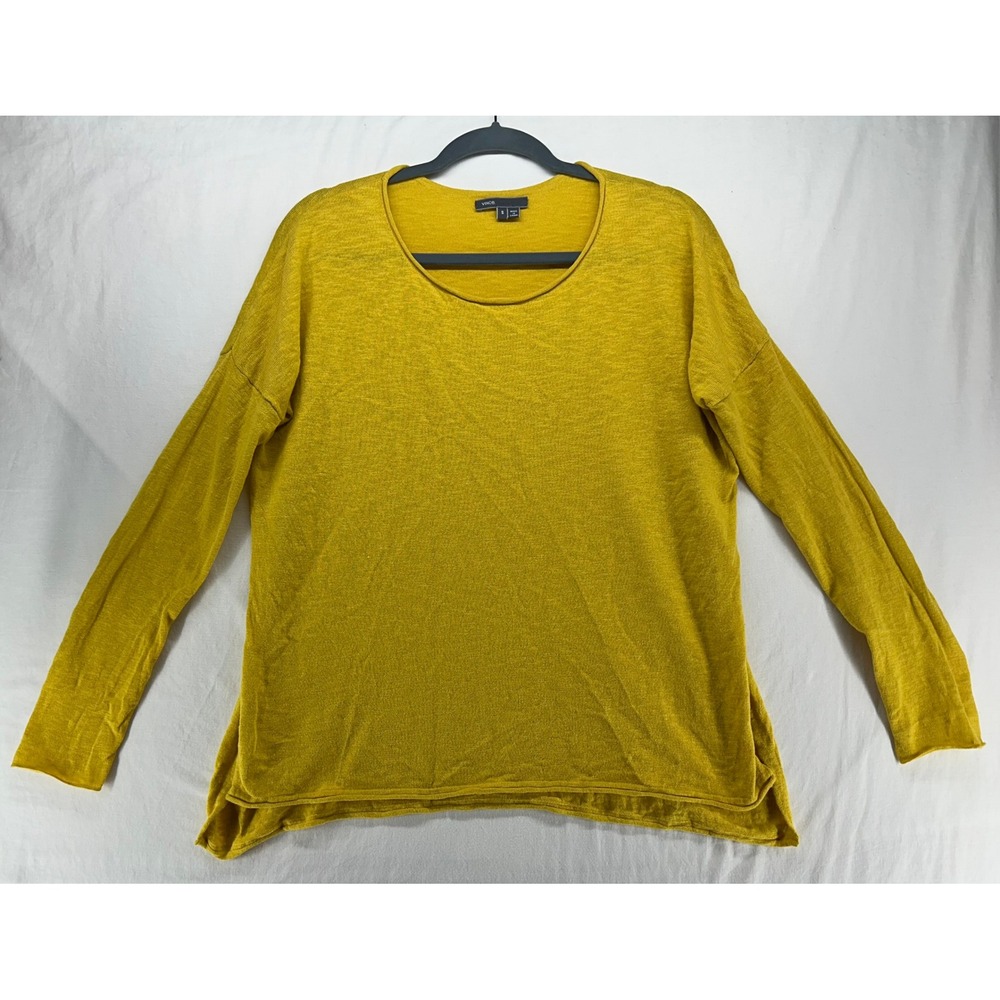 Vince Mustard Yellow 100% Cotton Slub Knit Scoop Neck Sweater Womens Small